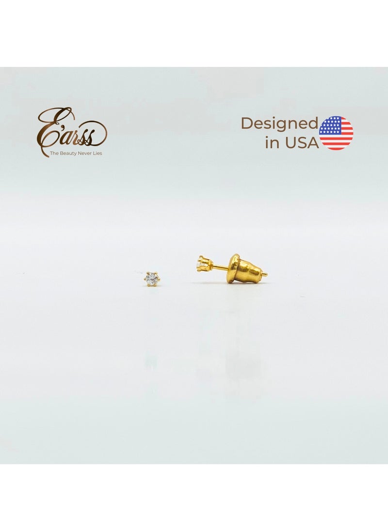 Earss 2 mm Cubic Zirconia Round | Stainless Steel | 18K Gold Plated  - Image 2
