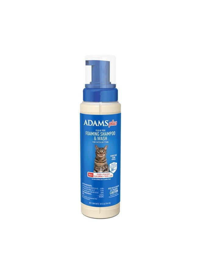 ADAMS Plus Flea & Tick Foaming Shampoo & Wash for Cats & Kittens Over 12 Weeks, Sensitive Skin Flea Treatment for Cats & Kittens, Kills Adult Fleas, Ticks and Lice On Contact, 10 Ounces - Image 1