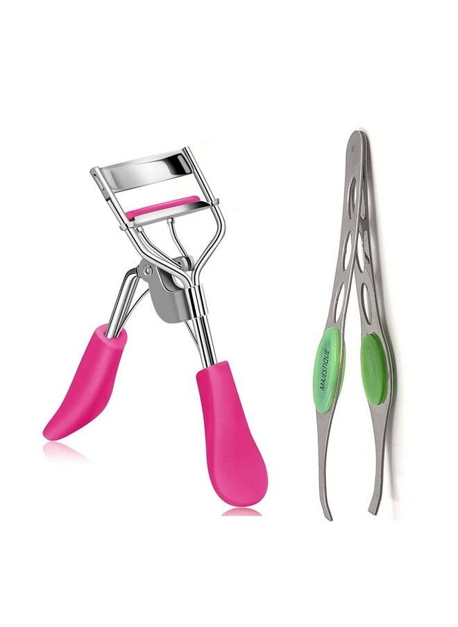 MAJESTIQUE Eyelash Curler With Eyebrow Pluker Tweezers Fit All Eye Shape Curved Lash Curler Natural And Long Lasting Eyelash Curler For Women 2Pcs  - Image 2
