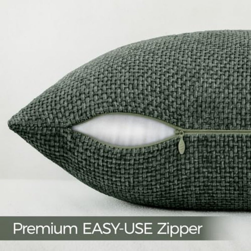 أغطية وسائد من الكتيل باللون الأخضر الداكن بحجم 18x18 بوصة، عبوة من 2، أغطية زخرفية حديثة للوسائد، تصميم زخارف المزرعة، ديكور المنزل للأريكة، غرفة النوم، غرفة المعيشة - Image 5