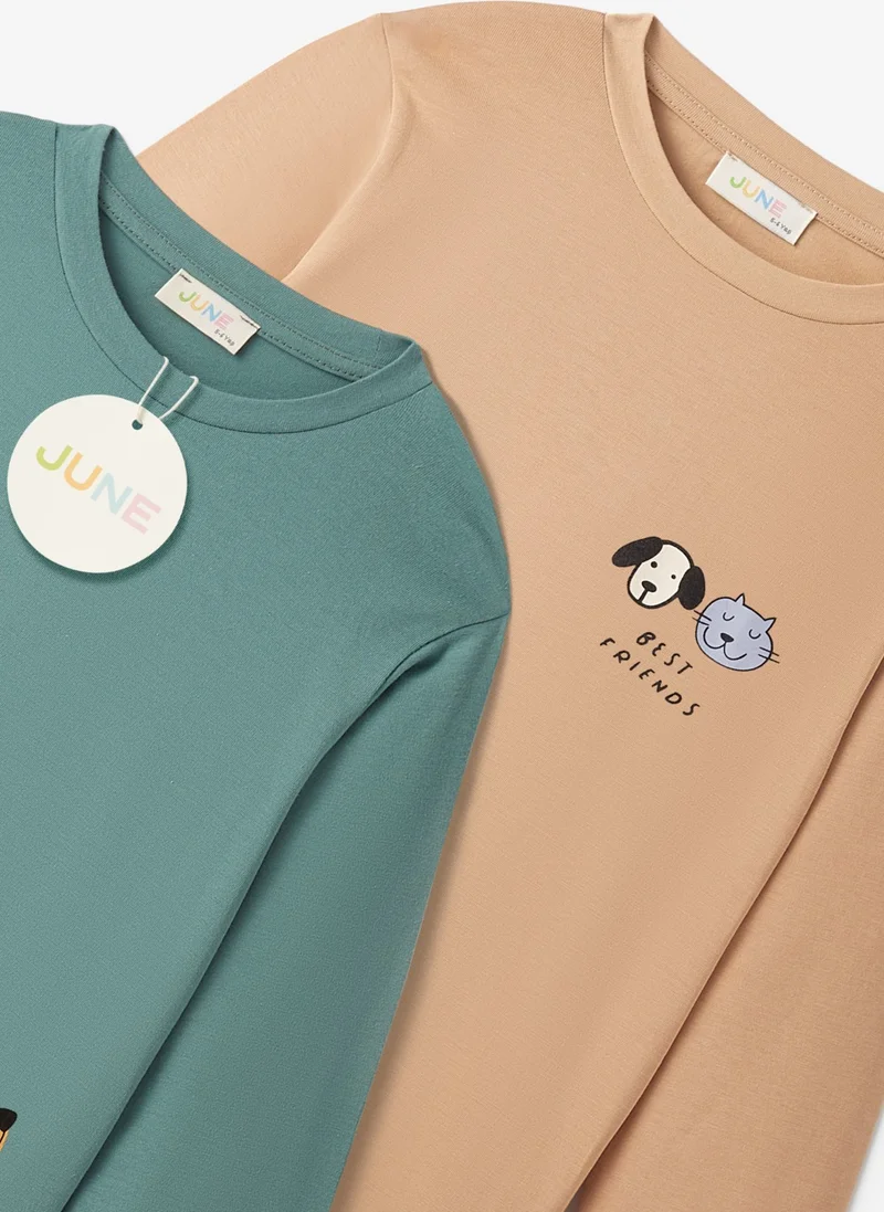 جون Boy Long Sleeve 2-Pack Printed T-Shirt