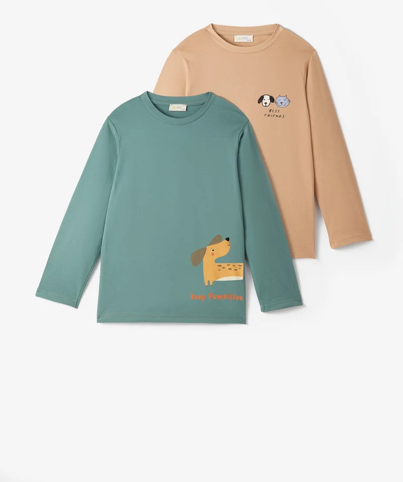 جون Boy Long Sleeve 2-Pack Printed T-Shirt