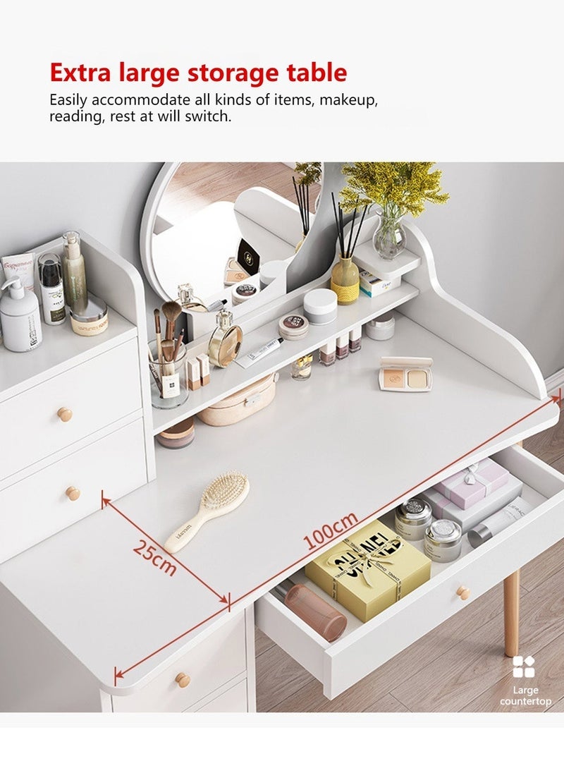 Sharpdo Modern Minimalist Bedroom Dressing Table with LED Makeup Mirror, 6 Drawers for Storage and Partition Storage (Without Dressing Chair) - Image 4