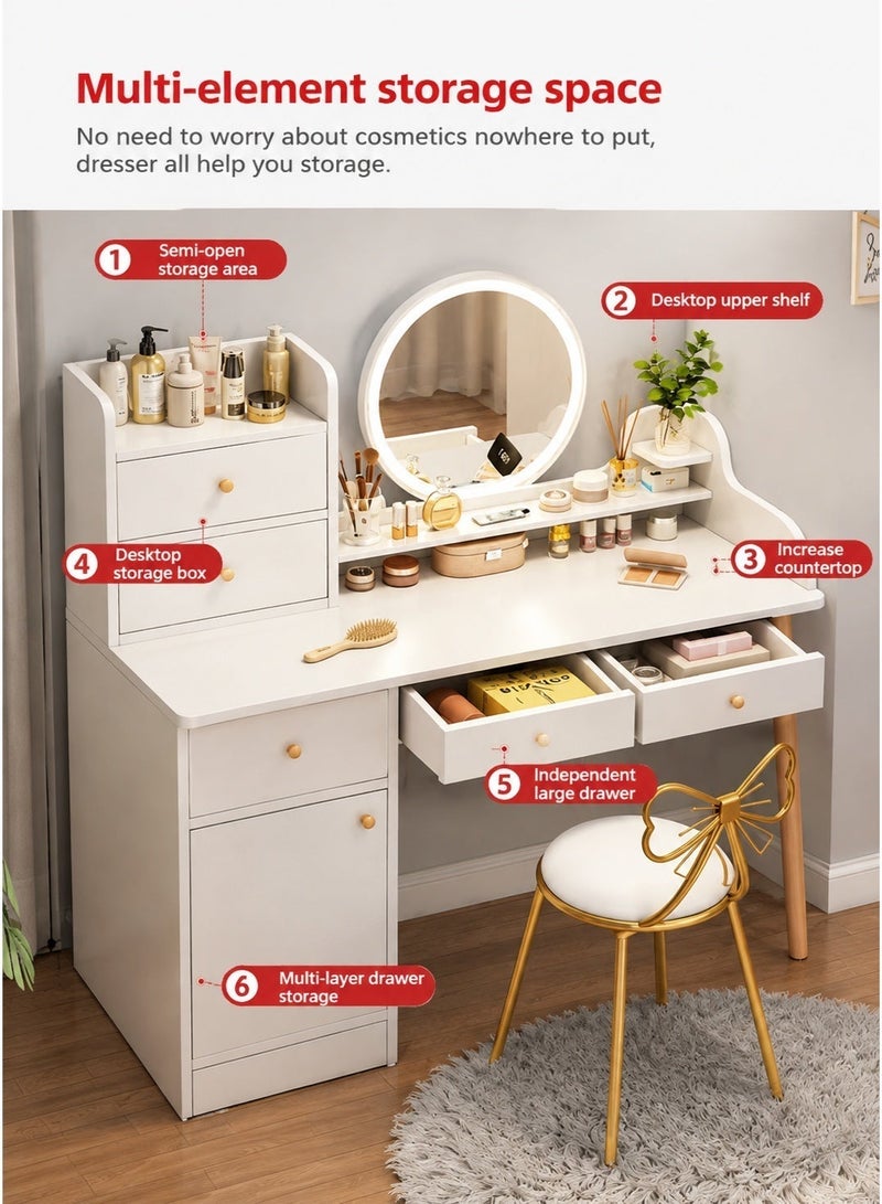 Sharpdo Modern Minimalist Bedroom Dressing Table with LED Makeup Mirror, 6 Drawers for Storage and Partition Storage (Without Dressing Chair) - Image 3