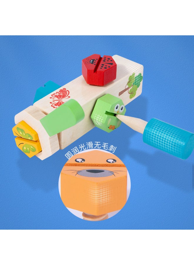 Animal Twist Screw Busy Parent-child Interactive Game Children's Hand-eye Coordination Grip Wooden Montessori Early Education Toys-Color:Animal Screw Toy - Image 5