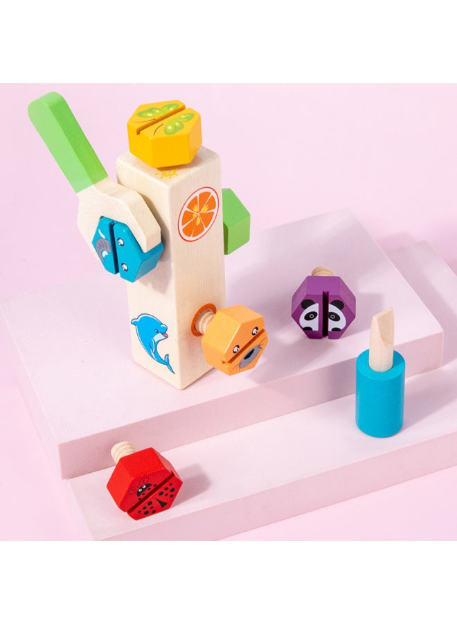 Animal Twist Screw Busy Parent-child Interactive Game Children's Hand-eye Coordination Grip Wooden Montessori Early Education Toys-Color:Animal Screw Toy - Image 1