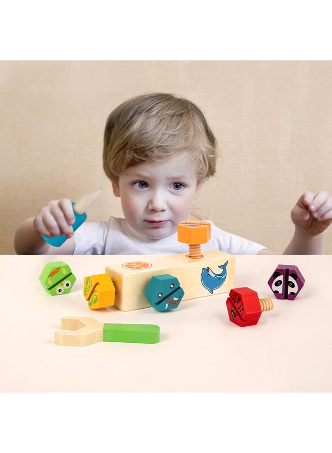 Animal Twist Screw Busy Parent-child Interactive Game Children's Hand-eye Coordination Grip Wooden Montessori Early Education Toys-Color:Animal Screw Toy - Image 4