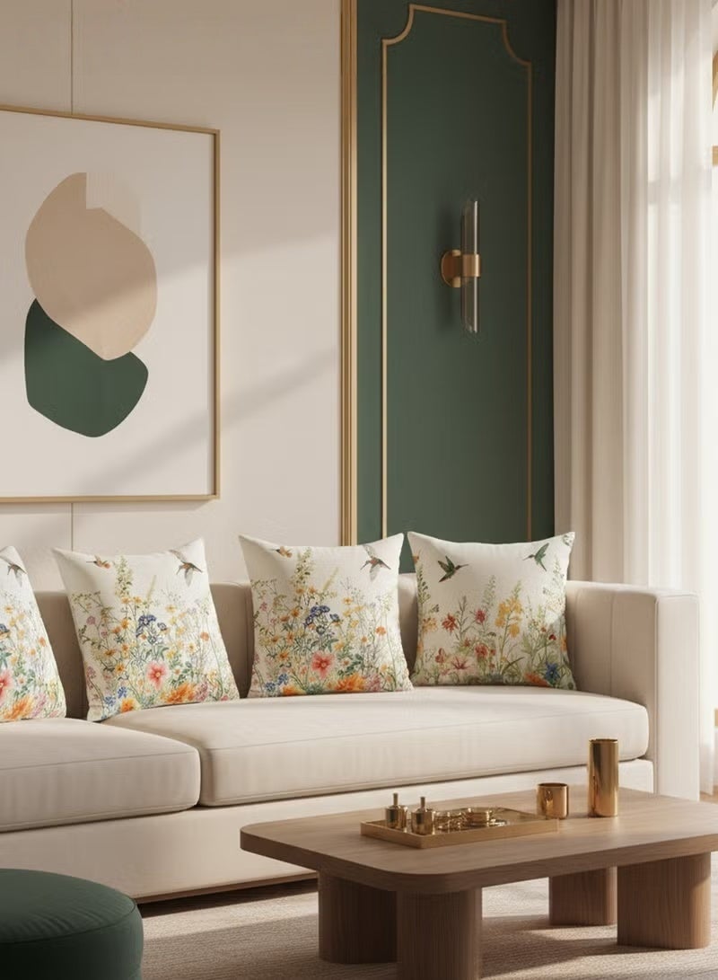 SKT Shiketro Pillow Covers Set of 4, Throw Pillow Cover, Decorative Birds and Plant Cushion Covers 45cm x 45cm,For Living Room Sofa Couch Bed Pillowcases 18x18 inches（Double sided pattern） - Image 2