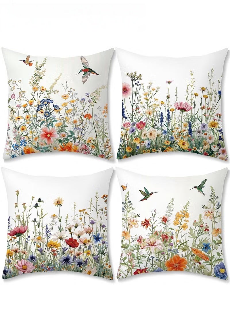 SKT Shiketro Pillow Covers Set of 4, Throw Pillow Cover, Decorative Birds and Plant Cushion Covers 45cm x 45cm,For Living Room Sofa Couch Bed Pillowcases 18x18 inches（Double sided pattern） - Image 1