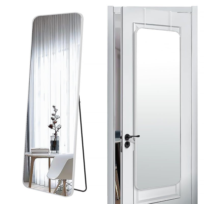 SCWF-GZ 57x20 Door Hanging Full Length Mirror, Floor Stand (Height 5.7ft just Body in1.3ft) Wall Mounted Metal Frame Rectangle Dressing Mirrors for Bedroom Room 57 inch Silver - Image 1