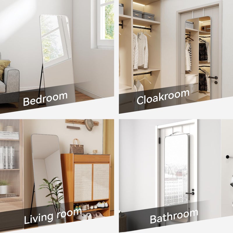SCWF-GZ 57x20 Door Hanging Full Length Mirror, Floor Stand (Height 5.7ft just Body in1.3ft) Wall Mounted Metal Frame Rectangle Dressing Mirrors for Bedroom Room 57 inch Silver - Image 2