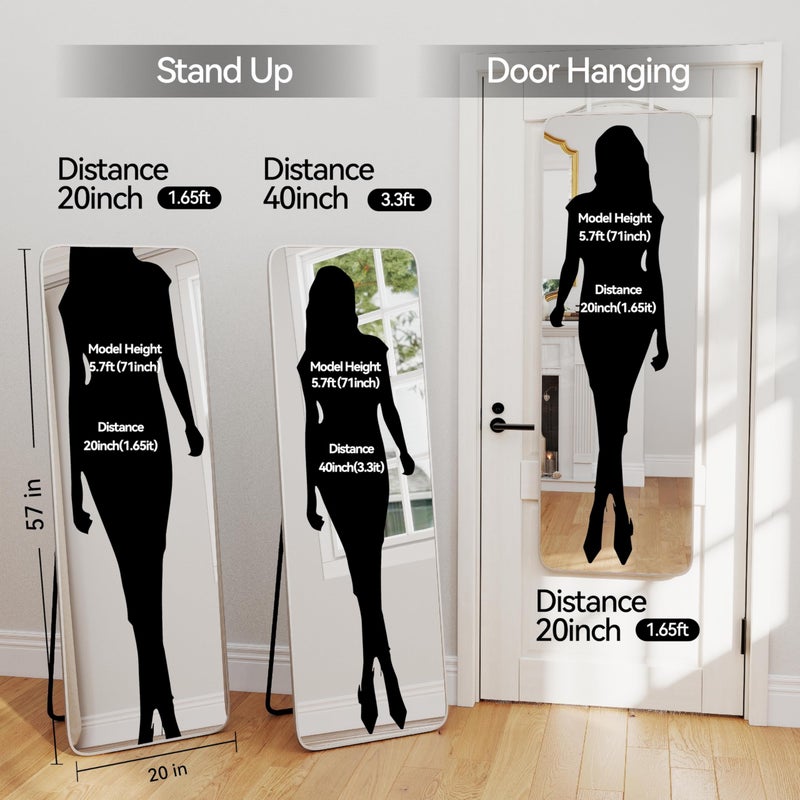 SCWF-GZ 57x20 Door Hanging Full Length Mirror, Floor Stand (Height 5.7ft just Body in1.3ft) Wall Mounted Metal Frame Rectangle Dressing Mirrors for Bedroom Room 57 inch Silver - Image 3