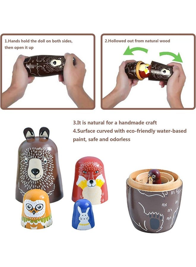 maxshop Nesting Dolls For Kids - Russian Wooden Stacking Nested Set 5 Pieces Handmade Toys For Children Christmas Birthday Rome Decoration Halloween Wishing Gift (Captain Bear) - Image 4