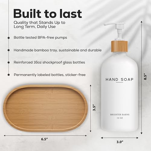 Brighter Barns White Glass Hand and Dish Soap Dispenser Set by Brighter Barns - Kitchen Soap Dispenser Set with Tray - Glass Bottles for Kitchen Sink - Housewarming Gift, Countertop Decor, Boho Home Decor (White) - Image 3