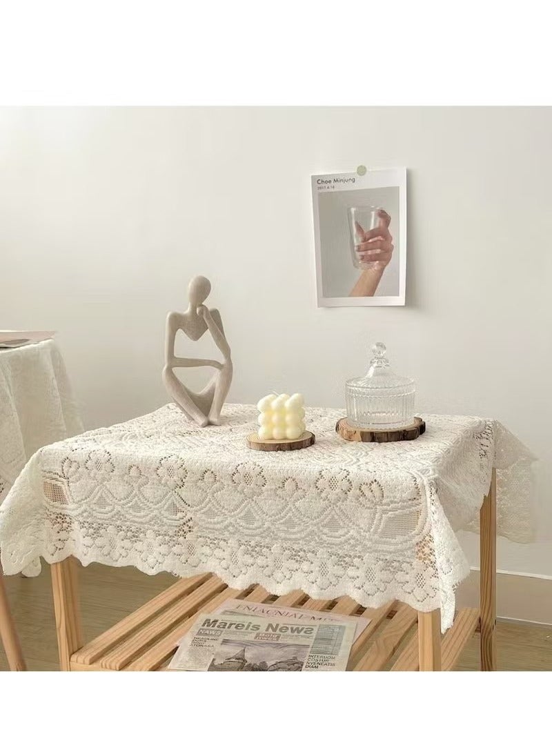Lace Square Tablecloth 90 x 90 cm Elegant White Bedside Table Cover Embroidery Flower Design Table Overlays Dust Proof Cover Table Cloth Mat Bedroom Decor - Image 3