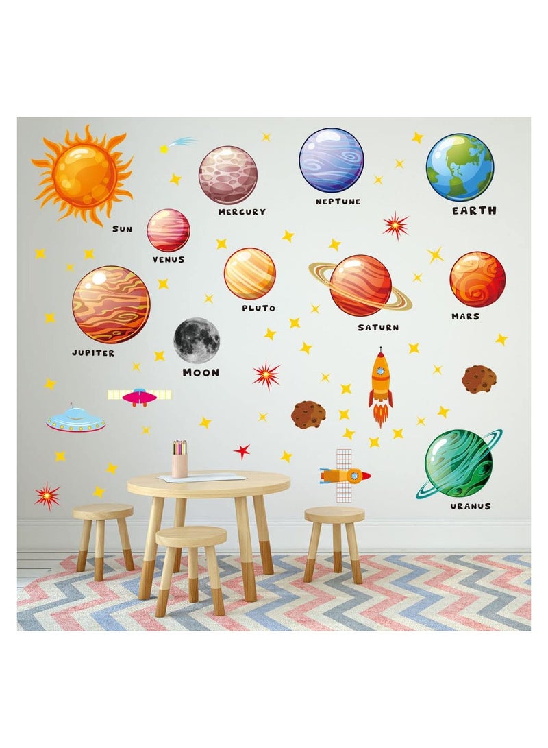 SYOSI 4Pcs Universe Cartoon Wall Stickers,  Rocket Cosmonaut Space Planet Wall Decals Decor Home, Solar System Wall Mural, Space Astronaut Spacecraft, Wall Decals for Kids Nursery Bedroom Playhouse - Image 1