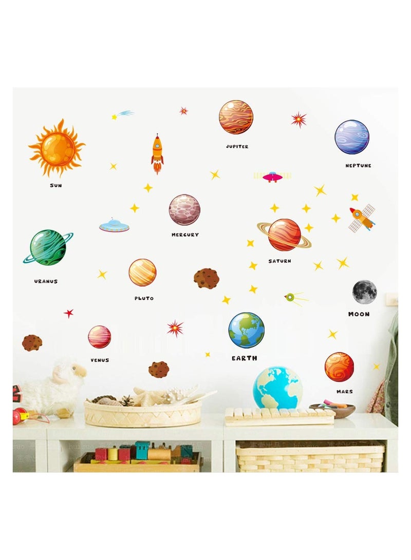 SYOSI 4Pcs Universe Cartoon Wall Stickers,  Rocket Cosmonaut Space Planet Wall Decals Decor Home, Solar System Wall Mural, Space Astronaut Spacecraft, Wall Decals for Kids Nursery Bedroom Playhouse - Image 2