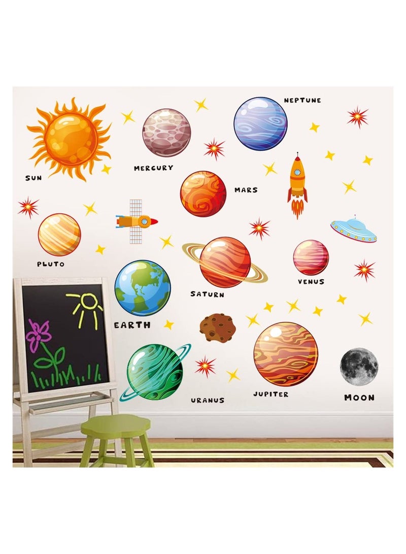 SYOSI 4Pcs Universe Cartoon Wall Stickers,  Rocket Cosmonaut Space Planet Wall Decals Decor Home, Solar System Wall Mural, Space Astronaut Spacecraft, Wall Decals for Kids Nursery Bedroom Playhouse - Image 4