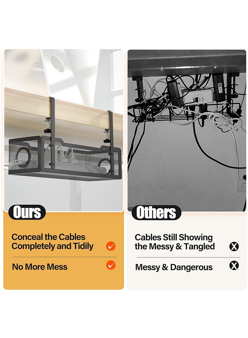 توبيتش تنظيم الكابلات - 15.7 بوصة منظم كابلات تحت المكتب، صينية منظم أسلاك مع مشدود للمنزل والمكتب (أسود) - Image 3