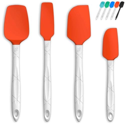M KITCHEN WORLD Heat Resistant Silicone Spatulas Set  Rubber Spatula Kitchen Utensils NonStick for Cooking Baking and Mixing  Ergonomic Dishwasher Safe Bakeware Set of 4 Orange