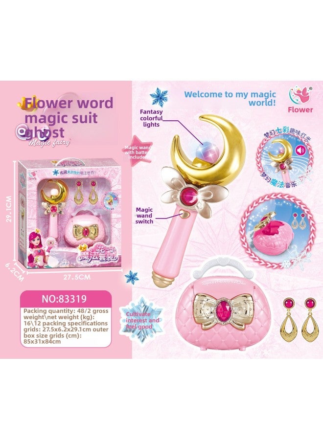 Children's Dream Light Rotating Fairy Wand Magic Wand Balala Magic Wand Toy Girl Princess Girl Gift-Color:Princess Moon Magic Wand Earrings Handbag  - Image 1