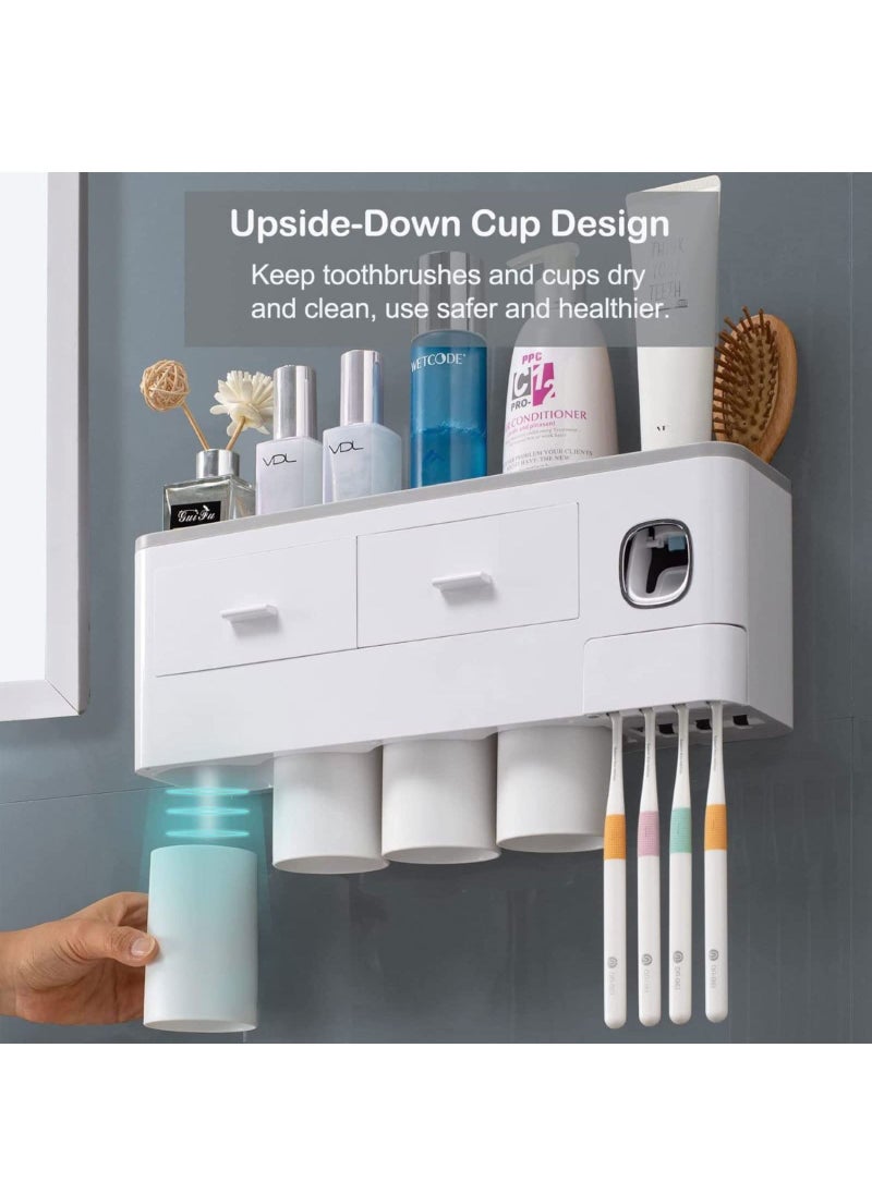 Bonita - Toothbrush Holder Wall Mounted Automatic Toothpaste Dispenser Squeezer With Holder for Bathroom-Shelf Magnetic Cups Toothbrush Toothpaste Holder Drawer Organizer Space Saver - Image 1