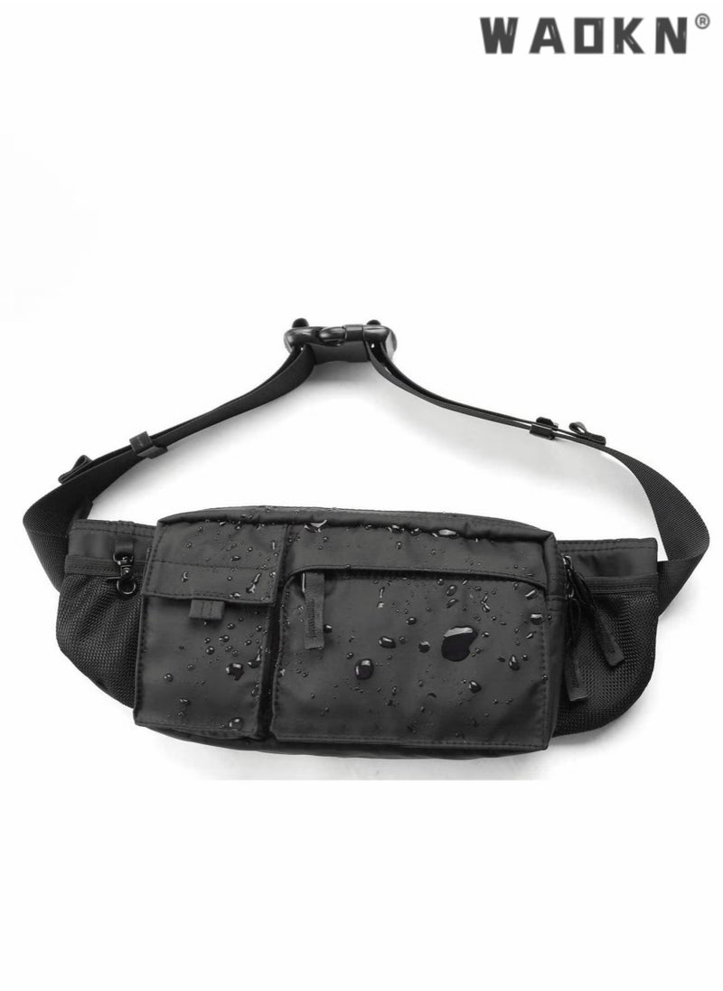 WAOKN Unisex Chest Bag Leisure One Shoulder Crossbody Bag Leisure Outdoor Sports Bag,Waterproof Black Men's Adjustable Strap Advanced Lightweight Waist Bag for Fitness, Exercise, Travel, Work, Commuting  - Image 1