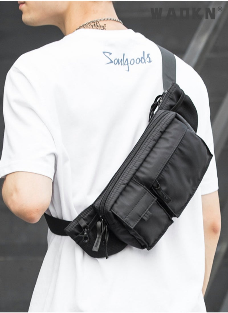 WAOKN Unisex Chest Bag Leisure One Shoulder Crossbody Bag Leisure Outdoor Sports Bag,Waterproof Black Men's Adjustable Strap Advanced Lightweight Waist Bag for Fitness, Exercise, Travel, Work, Commuting  - Image 5