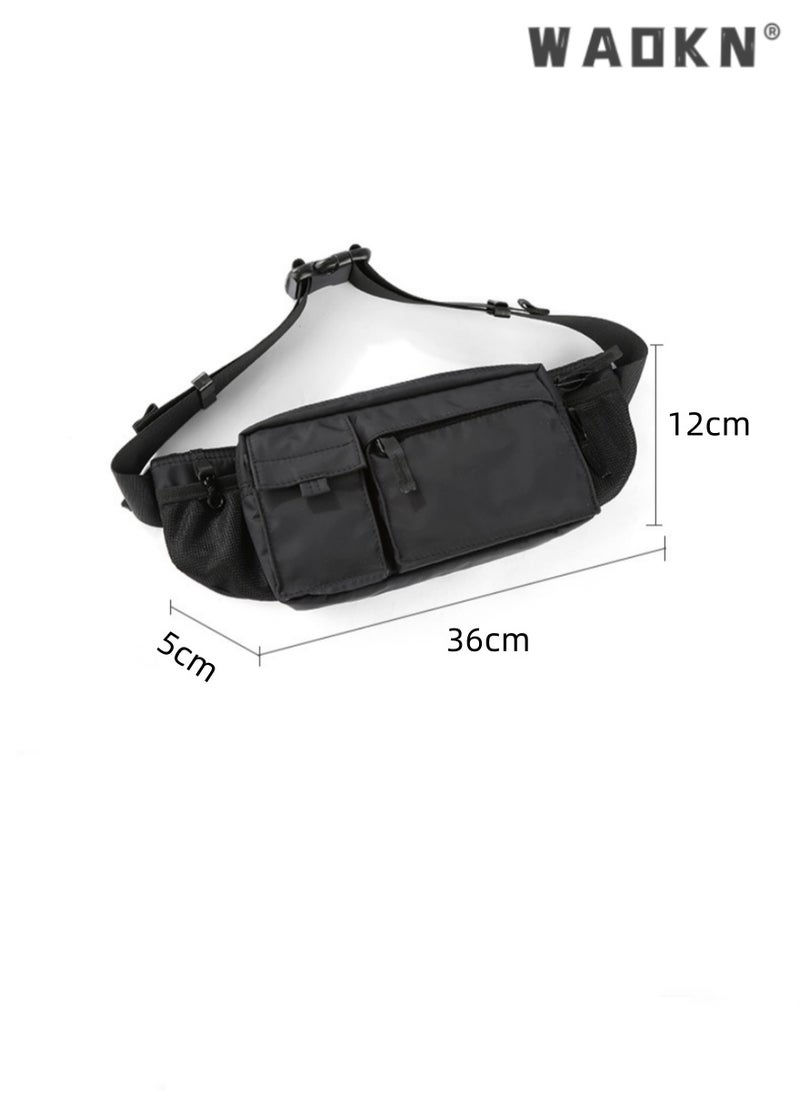WAOKN Unisex Chest Bag Leisure One Shoulder Crossbody Bag Leisure Outdoor Sports Bag,Waterproof Black Men's Adjustable Strap Advanced Lightweight Waist Bag for Fitness, Exercise, Travel, Work, Commuting  - Image 2