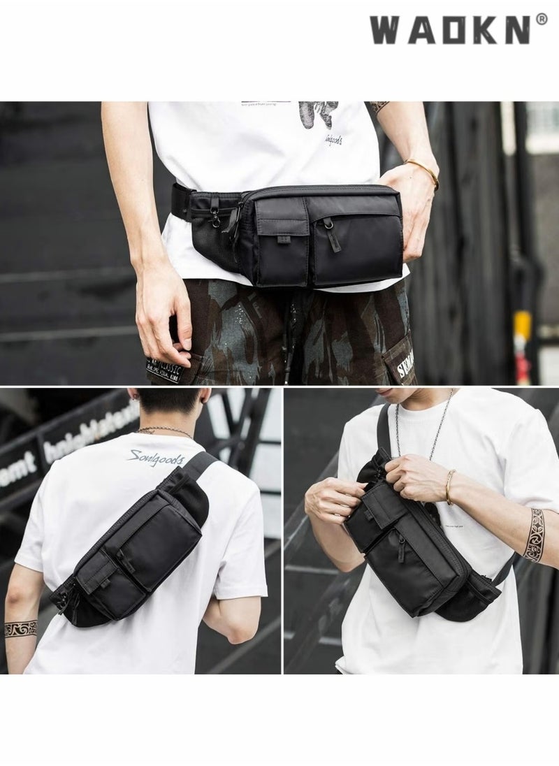 WAOKN - Unisex Chest Bag Leisure One Shoulder Crossbody Bag Leisure Outdoor Sports Bag,Waterproof Black Men's Adjustable Strap Advanced Lightweight Waist Bag for Fitness, Exercise, Travel, Work, Commuting - Image 1