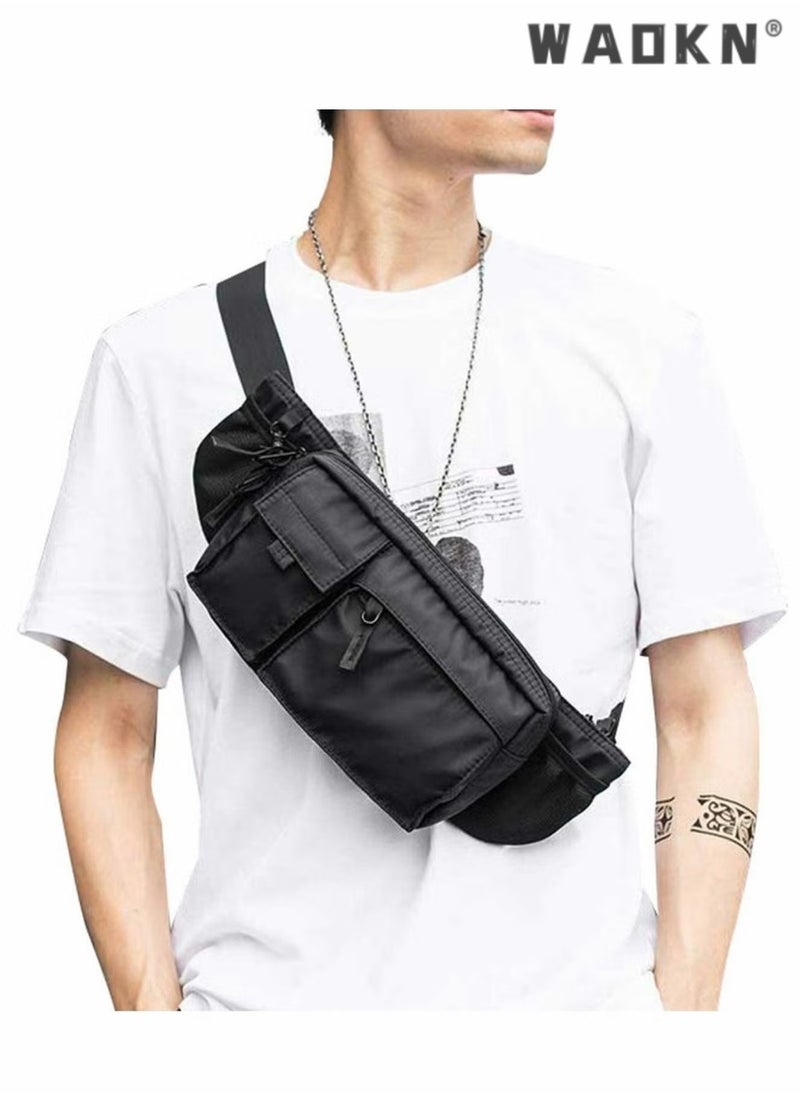 WAOKN - Unisex Chest Bag Leisure One Shoulder Crossbody Bag Leisure Outdoor Sports Bag,Waterproof Black Men's Adjustable Strap Advanced Lightweight Waist Bag for Fitness, Exercise, Travel, Work, Commuting - Image 1