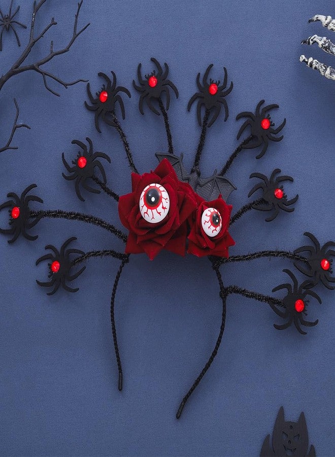 Urieo Rose Day of the Dead Headband Horror Eyeball Headpiece Rhinestone Bat Halloween Hair Accessories for Women - Image 3