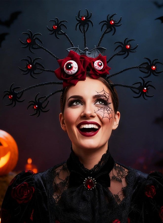 Urieo Rose Day of the Dead Headband Horror Eyeball Headpiece Rhinestone Bat Halloween Hair Accessories for Women - Image 4