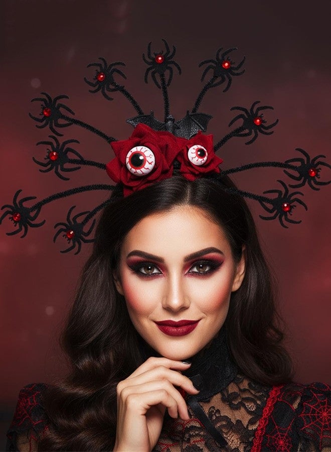 Urieo Rose Day of the Dead Headband Horror Eyeball Headpiece Rhinestone Bat Halloween Hair Accessories for Women - Image 2