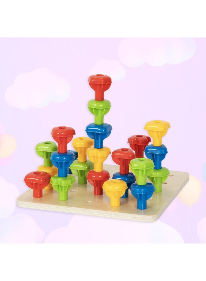 COGNIKIDS أعمدة قوس قزح للتكديس للأطفال الصغار | لعبة تكديس خشبية ملونة مع 7 أعمدة نابضة بالحياة | لعبة تعليمية مبكرة لتطوير مهارات الألوان والفضاء | هدية آمنة للأطفال وفق منهج مونتيسوري - Image 4