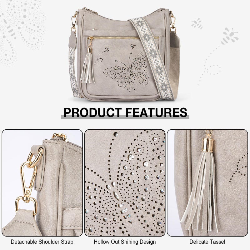 KITEVIUN Medium Crossbody Bags for Women Trendy, Women's Butterfly Shoulder Handbags with Tassel - Image 4