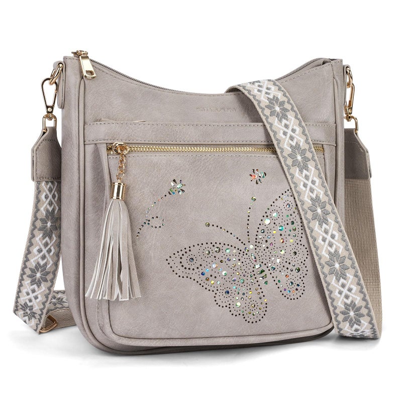 KITEVIUN Medium Crossbody Bags for Women Trendy, Women's Butterfly Shoulder Handbags with Tassel - Image 1