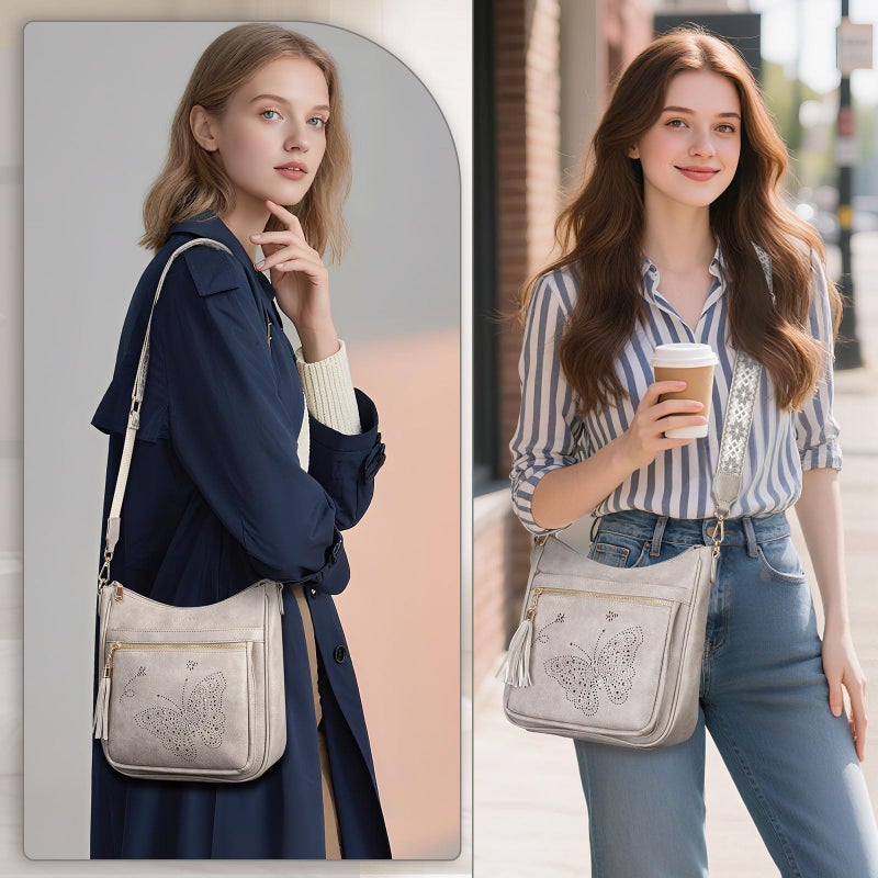 KITEVIUN Medium Crossbody Bags for Women Trendy, Women's Butterfly Shoulder Handbags with Tassel - Image 2