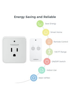 TESSAN Remote Control Outlet, TESSAN Wireless Remote Light Switch, On Off Switch Plug for Lights, Lamps, Fans, Household Appliances, 100ft RF Range, 15A/1875W(1 Remote + 1 Outlet)  - Image 3