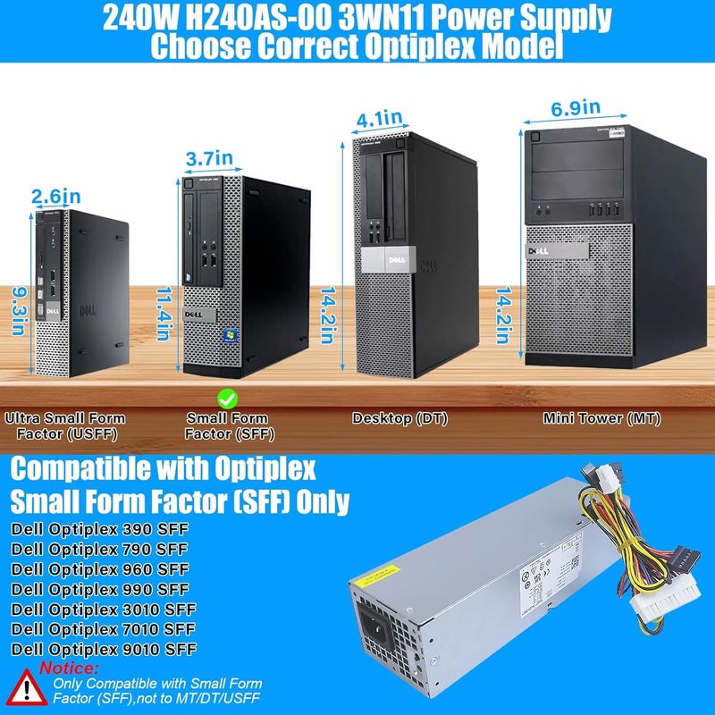 S-Union 240W Power Supply for Dell Optiplex 390 790 960 990 3010 7010 9010, Only for Small Form Factor SFF H240ES-00 D240ES-00 AC240AS-00 AC240ES-00 DPS-240WB LB 240AS 00 H240AS-00 3WN11 - Image 3