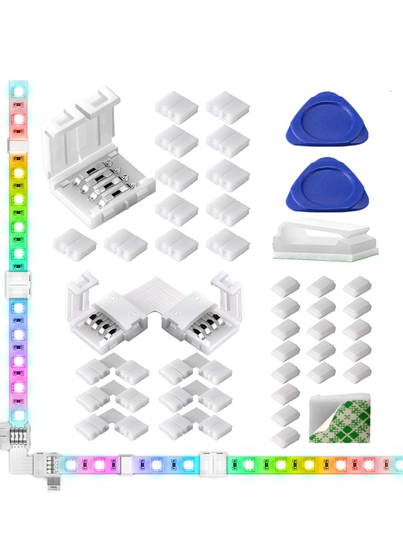 40 Packs 10mm Unwired 4 Pin LED Light Strips Connectors Kit 12 Gapless Connectors 6 Corner Connectors for Multicolor LED Strip