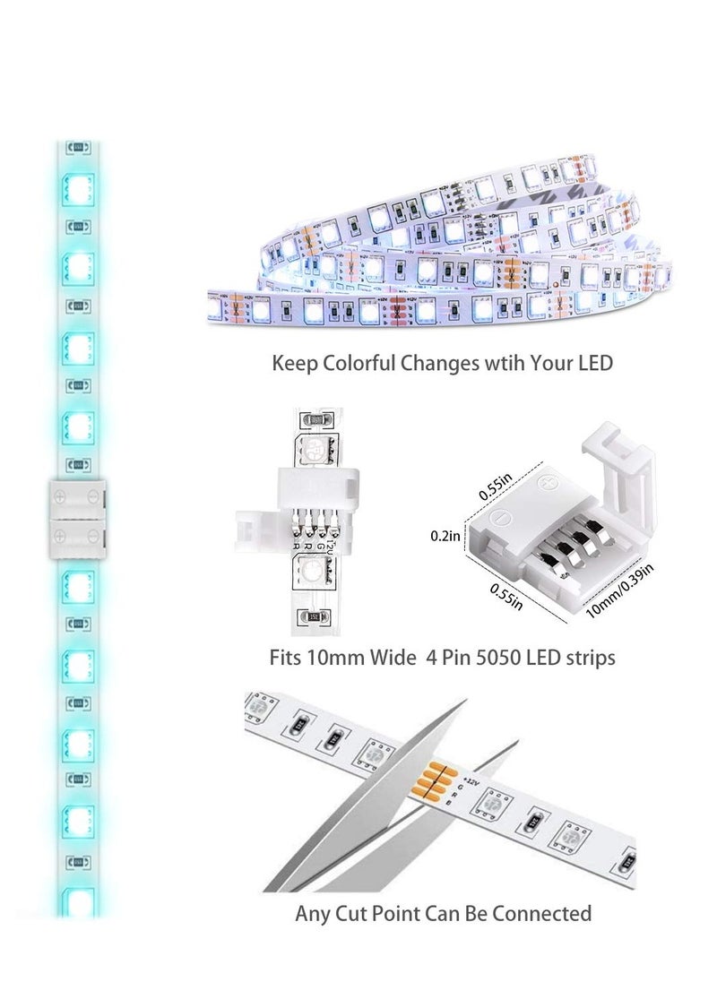 40 Packs 10mm Unwired 4 Pin LED Light Strips Connectors Kit 12 Gapless Connectors 6 Corner Connectors for Multicolor LED Strip
