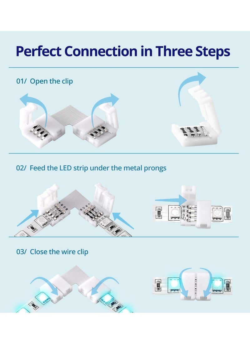 40 Packs 10mm Unwired 4 Pin LED Light Strips Connectors Kit 12 Gapless Connectors 6 Corner Connectors for Multicolor LED Strip