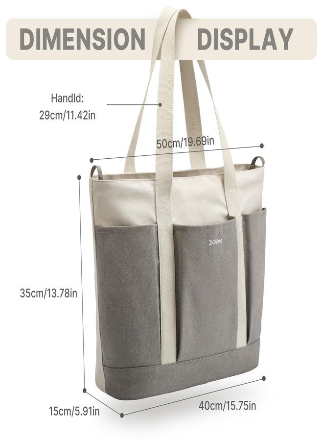 جي4فري حقيبة قماشية كبيرة للنساء مزودة بسحاب، حقيبة متعددة الاستخدامات مع جيوب وجيب مخصص للكمبيوتر المحمول، مناسبة للعمل والسفر والنادي الرياضي (بيج رمادي) - Image 3