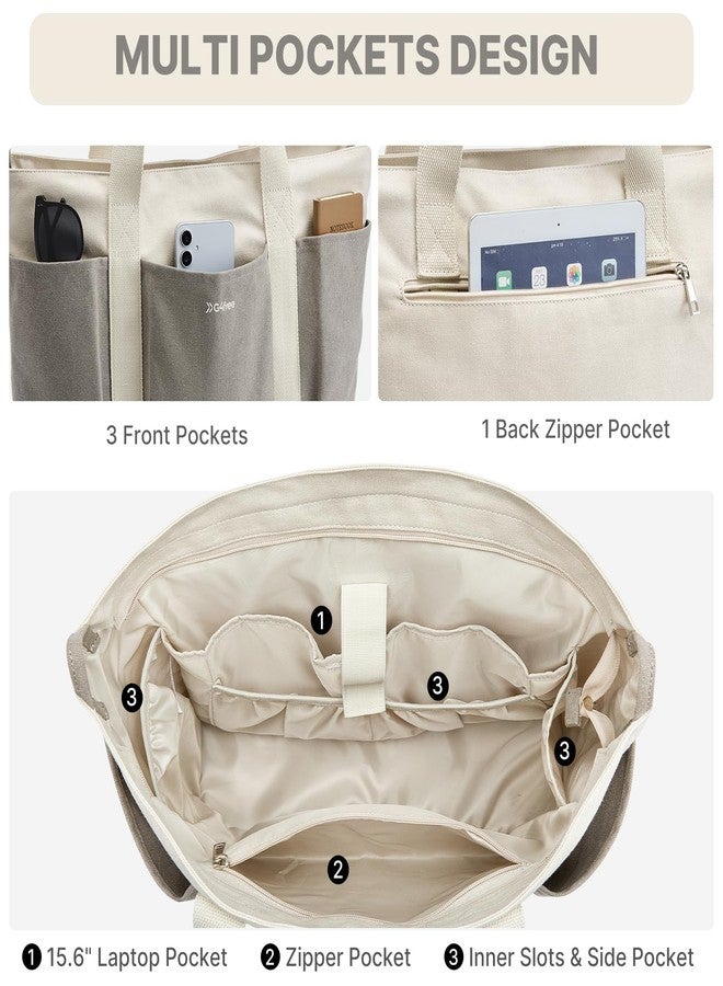 جي4فري حقيبة قماشية كبيرة للنساء مزودة بسحاب، حقيبة متعددة الاستخدامات مع جيوب وجيب مخصص للكمبيوتر المحمول، مناسبة للعمل والسفر والنادي الرياضي (بيج رمادي) - Image 2