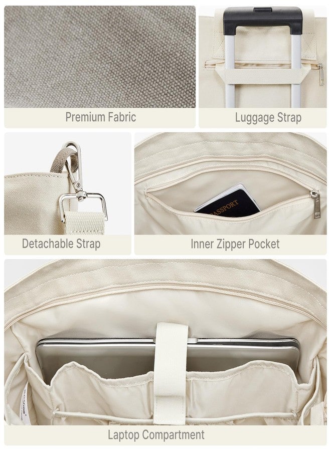 جي4فري حقيبة قماشية كبيرة للنساء مزودة بسحاب، حقيبة متعددة الاستخدامات مع جيوب وجيب مخصص للكمبيوتر المحمول، مناسبة للعمل والسفر والنادي الرياضي (بيج رمادي) - Image 4