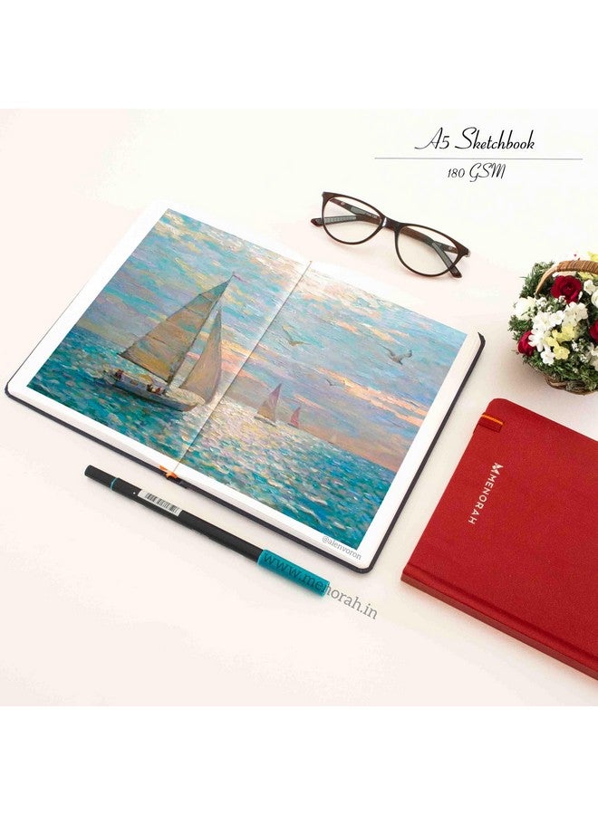 MENORAH دفتر رسم ورقي MENORAH للفنانين - A5 - 180 جرام - كتاب رسم بالألوان المائية - 180 جرام (أحمر، عمودي) - مصنوع يدويًا بحب لعيد الأم - Image 3