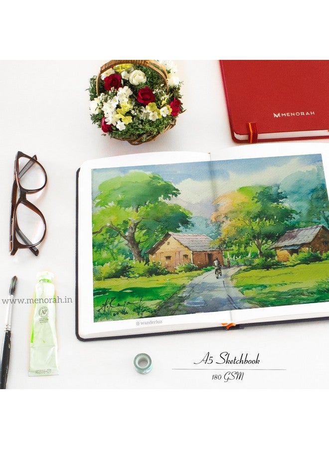 MENORAH دفتر رسم ورقي MENORAH للفنانين - A5 - 180 جرام - كتاب رسم بالألوان المائية - 180 جرام (أحمر، عمودي) - مصنوع يدويًا بحب لعيد الأم - Image 4