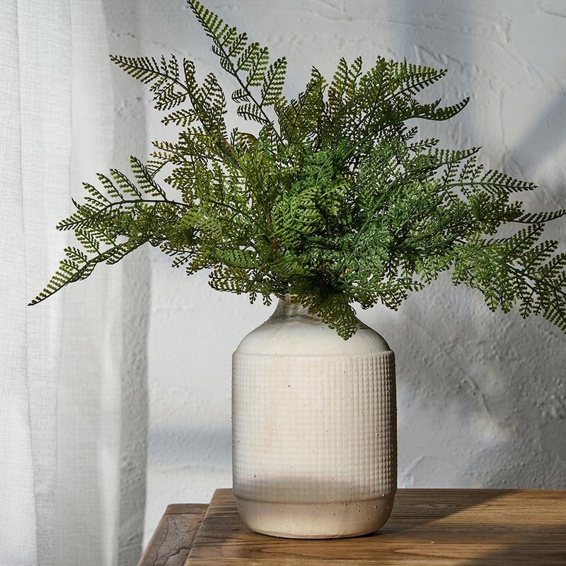 SIDUCAL Ceramic Rustic Farmhouse Vase | 7 Inch Pottery Decorative Flower Vase for Home Decor | Sand Glaze Finish Boho Vase for Table, Living Room, Bathroom Decoration, Shelf Decor, Mantel, White - Image 2