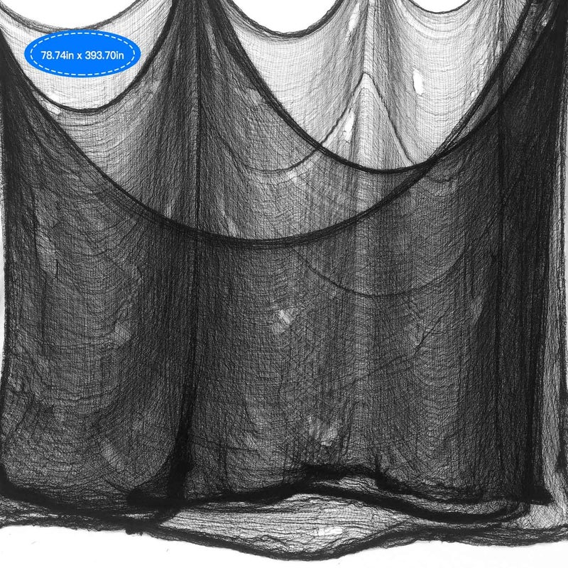 Tmflexe Halloween Creepy Cloth Giant 80 x 400 in Scary Gauze Cloth Spooky Halloween Decorations Party Supplies Decor Outdoor Yard Home Wall Haunted House Doorways Patio Garden Black - Image 2